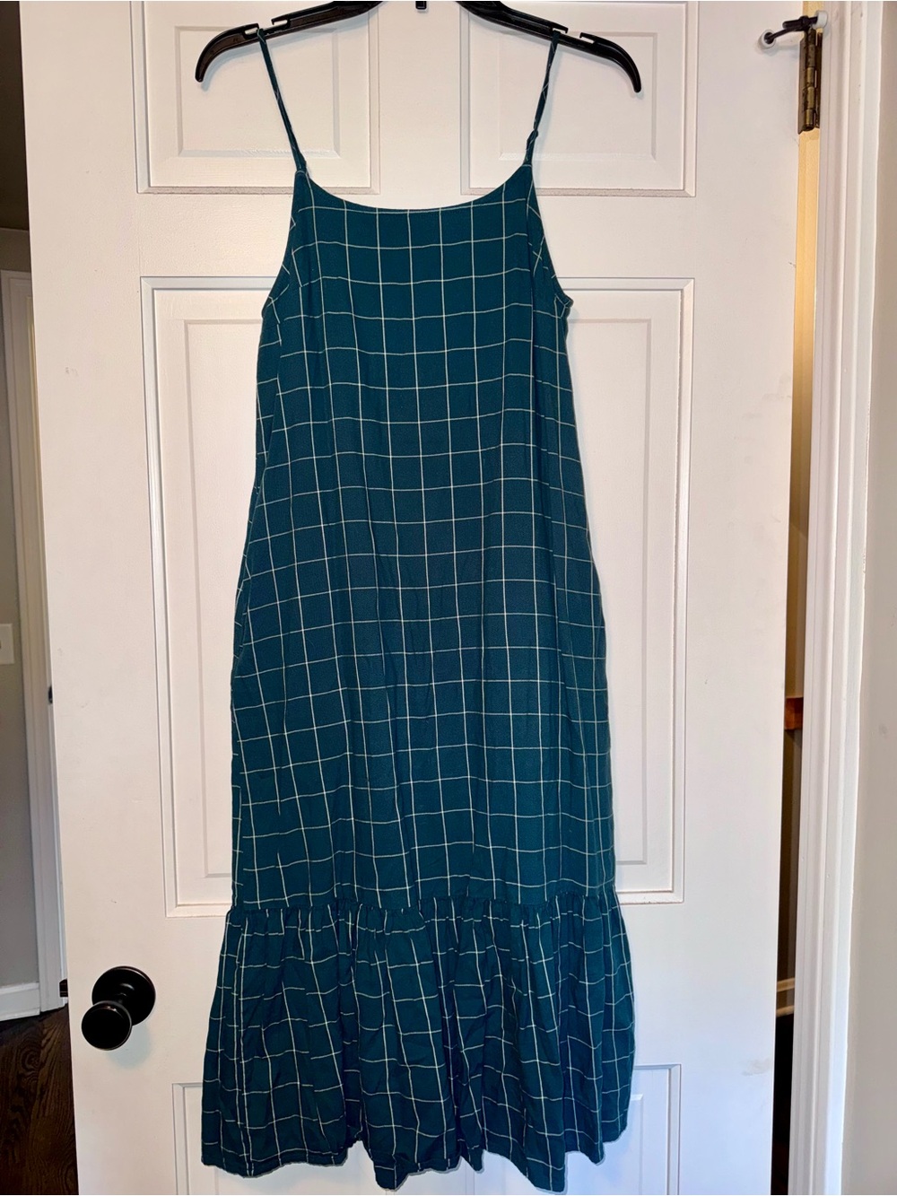 a new day Teal Windowpane Slip Midi Dress with Ruffle Hem